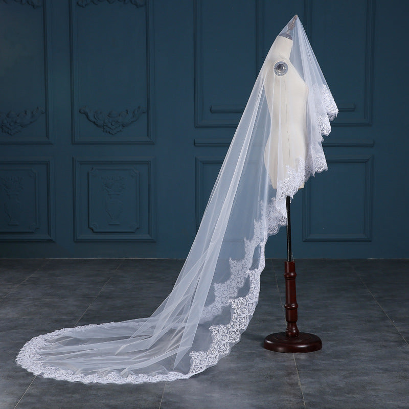 "Lucy" - Lace Edge Cathedral Bridal Veil - Available in White and Ivory