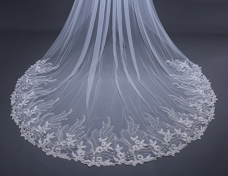 Joanna - Lace Edge Cathedral Bridal Veil - Available in White and Ivory
