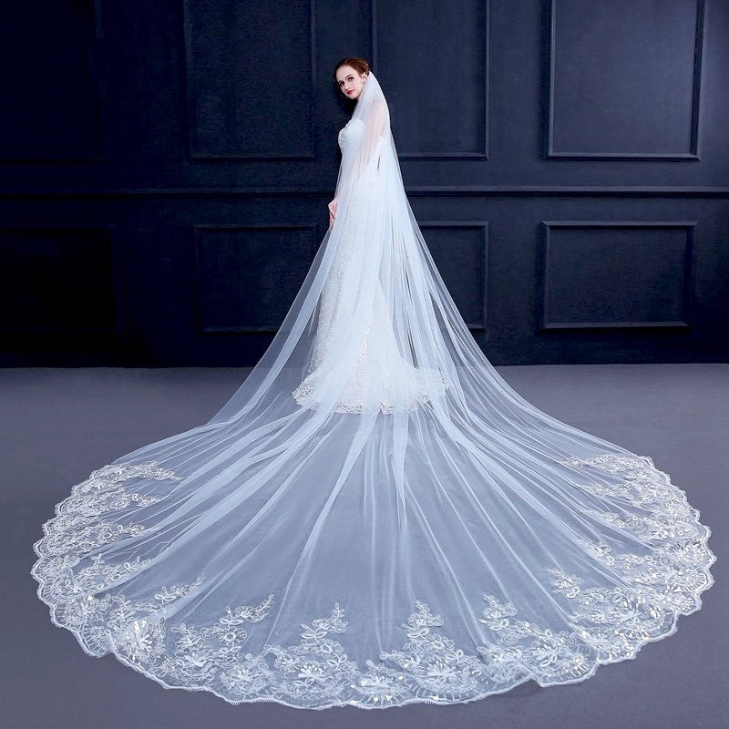 "Loreen" - Lace Edge Cathedral Bridal Veil - Available in White and Ivory