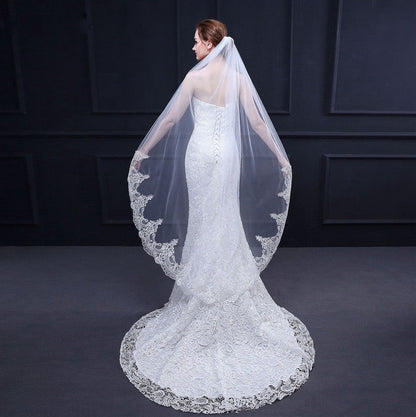 Sheila - Lace Edge Waltz Length Bridal Veil - Available in White and Ivory