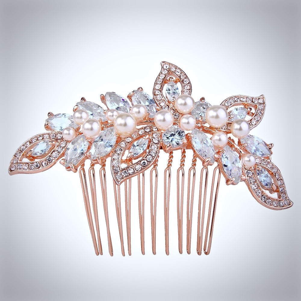 Cleo - Pearl and Crystal Bridal Hair Comb - Available in Rose Gold and Silver
