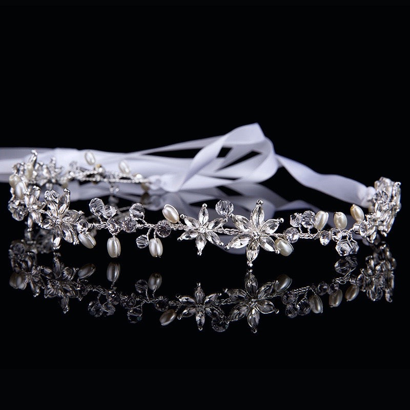 Marianne - Crystal and Pearl Bridal Headband - Available in Gold and Silver