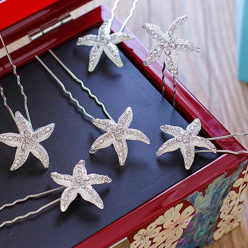 Kailani - Crystal Sea Star Hair Pins - Set of 5