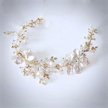 Athena - Pearl and Crystal Bridal Headband - Available in Gold and Silver