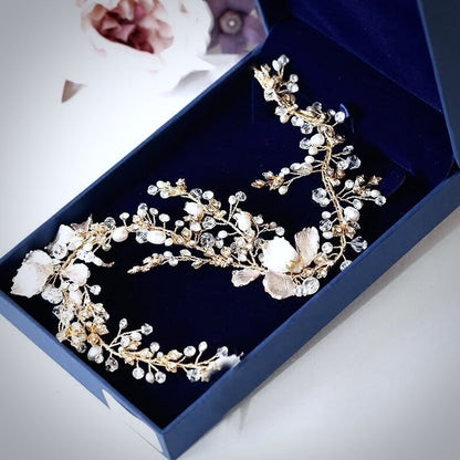 Athena - Pearl and Crystal Bridal Headband - Available in Gold and Silver