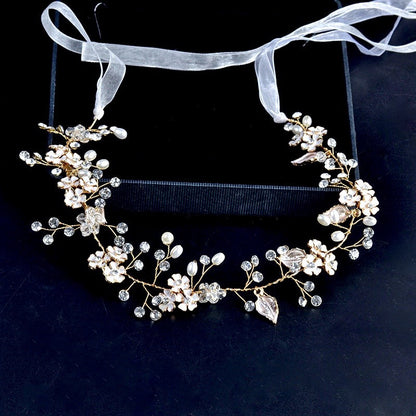"Angelina" - Pearl and Crystal Bridal Headband - Available in Silver, Rose Gold and Yellow Gold