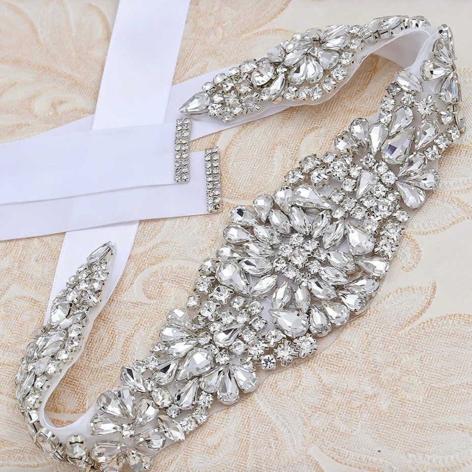 Lilian - Silver Crystal Bridal Belt/Sash