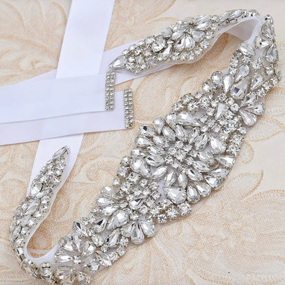 Lilian - Silver Crystal Bridal Belt/Sash
