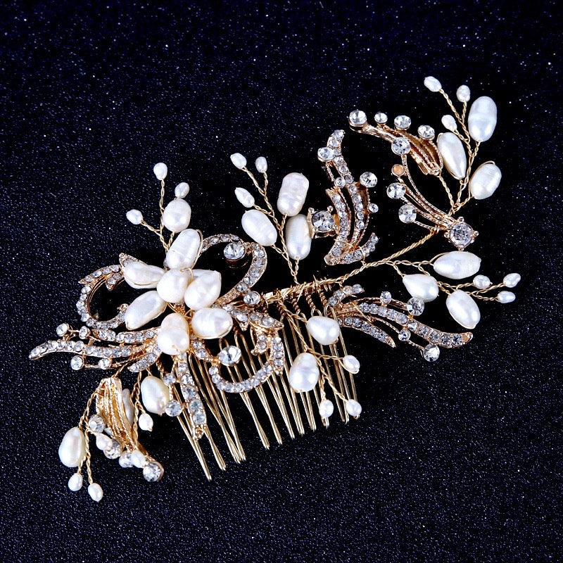 Samantha - Pearl and Crystal Bridal Hair Comb - Available in Silver and Gold