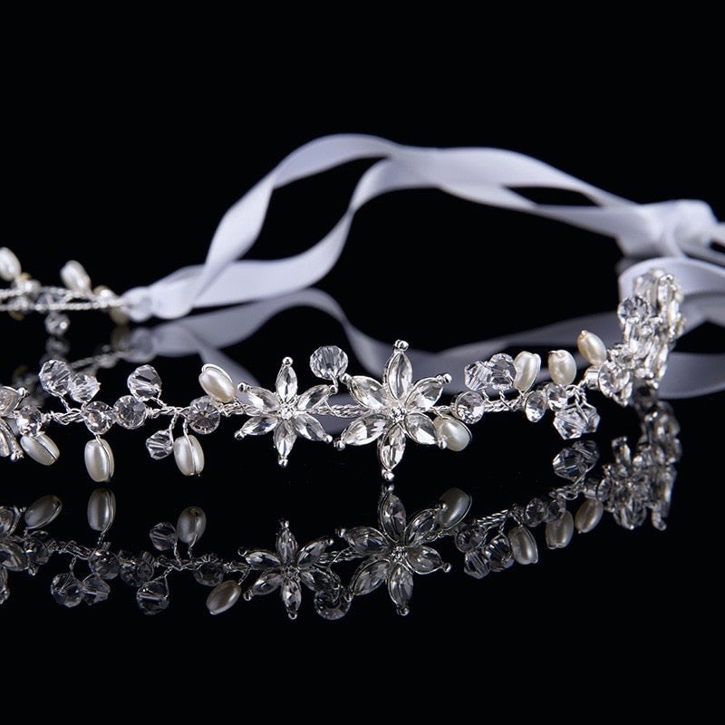 Marianne - Crystal and Pearl Bridal Headband - Available in Gold and Silver
