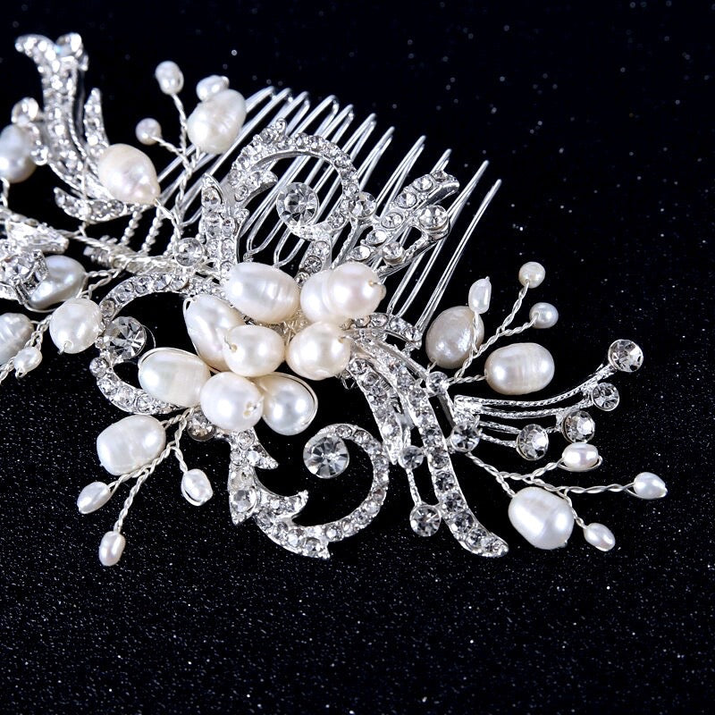 Samantha - Pearl and Crystal Bridal Hair Comb - Available in Silver and Gold