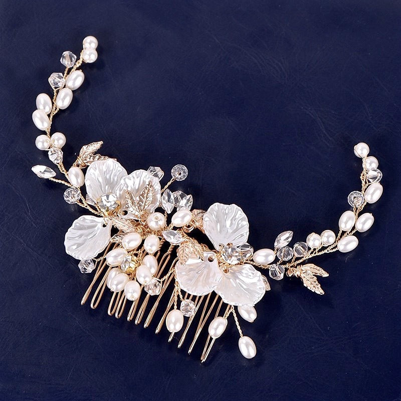 Alexandra - Pearl and Crystal Bridal Hair Comb - Available in Gold and Silver