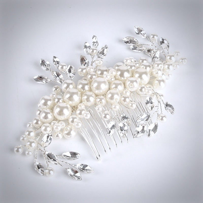 "Missy" - Silver Pearl and Crystal Bridal Hair Comb