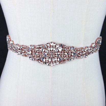 Lilian - Rose Gold Crystal Bridal Belt/Sash