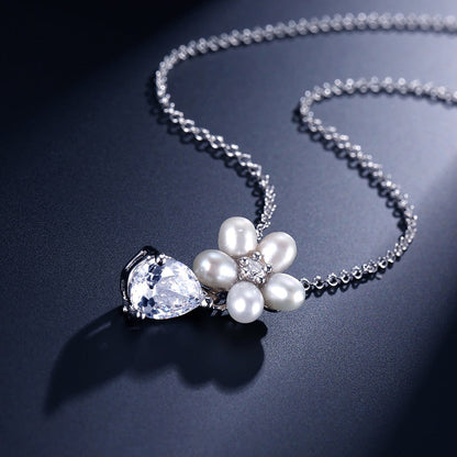 "Beverly" - Pearl and Cubic Zirconia Bridal Necklace and Earrings Set