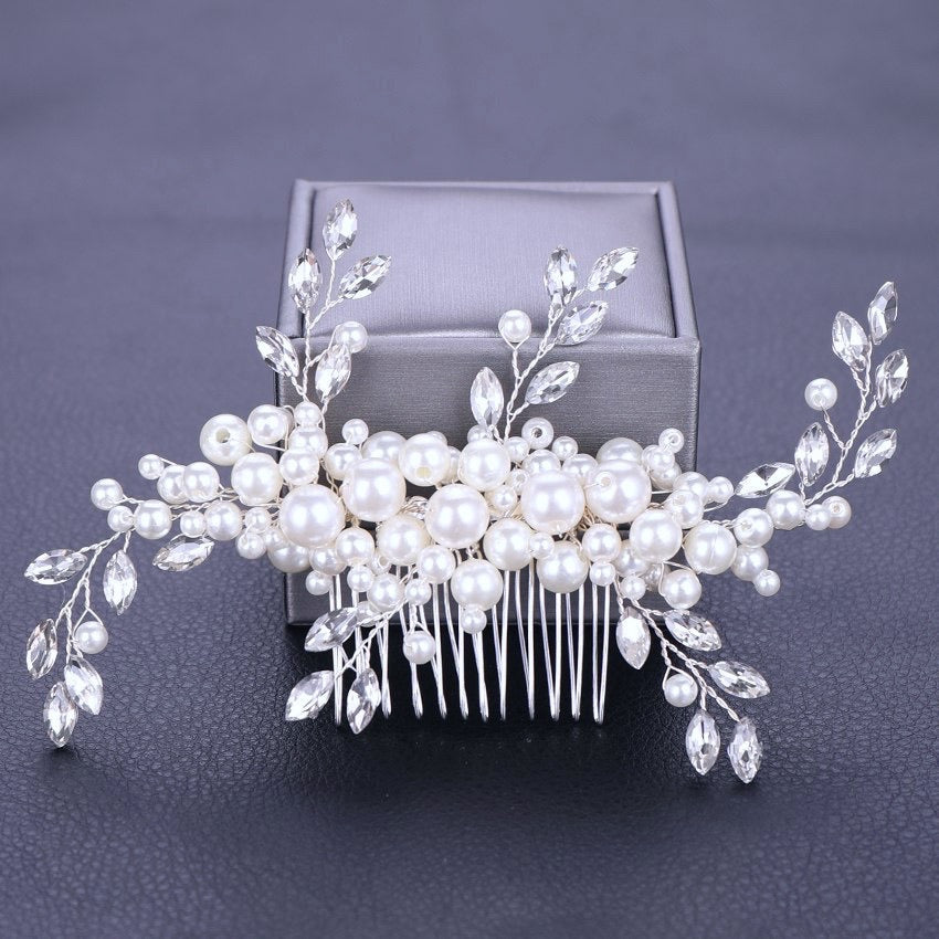 "Missy" - Silver Pearl and Crystal Bridal Hair Comb