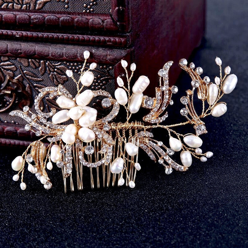 Samantha - Pearl and Crystal Bridal Hair Comb - Available in Silver and Gold