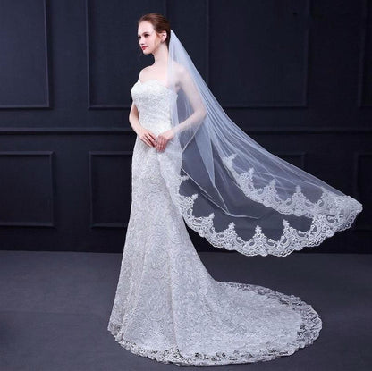 Sheila - Lace Edge Waltz Length Bridal Veil - Available in White and Ivory