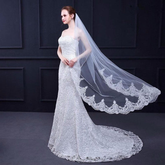 Sheila - Lace Edge Waltz Length Bridal Veil - Available in White and Ivory
