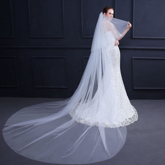 "Elisha" - Simple 2-Tier Cathedral Bridal Veil - Available in White and Ivory