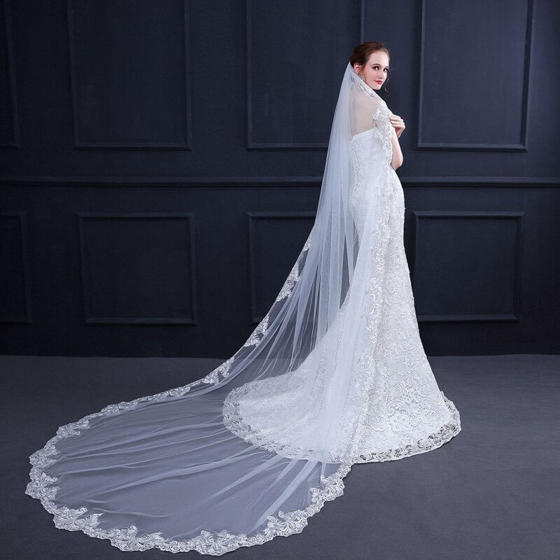 "Natalya" - Lace Edge Cathedral Bridal Veil - Available in White and Ivory