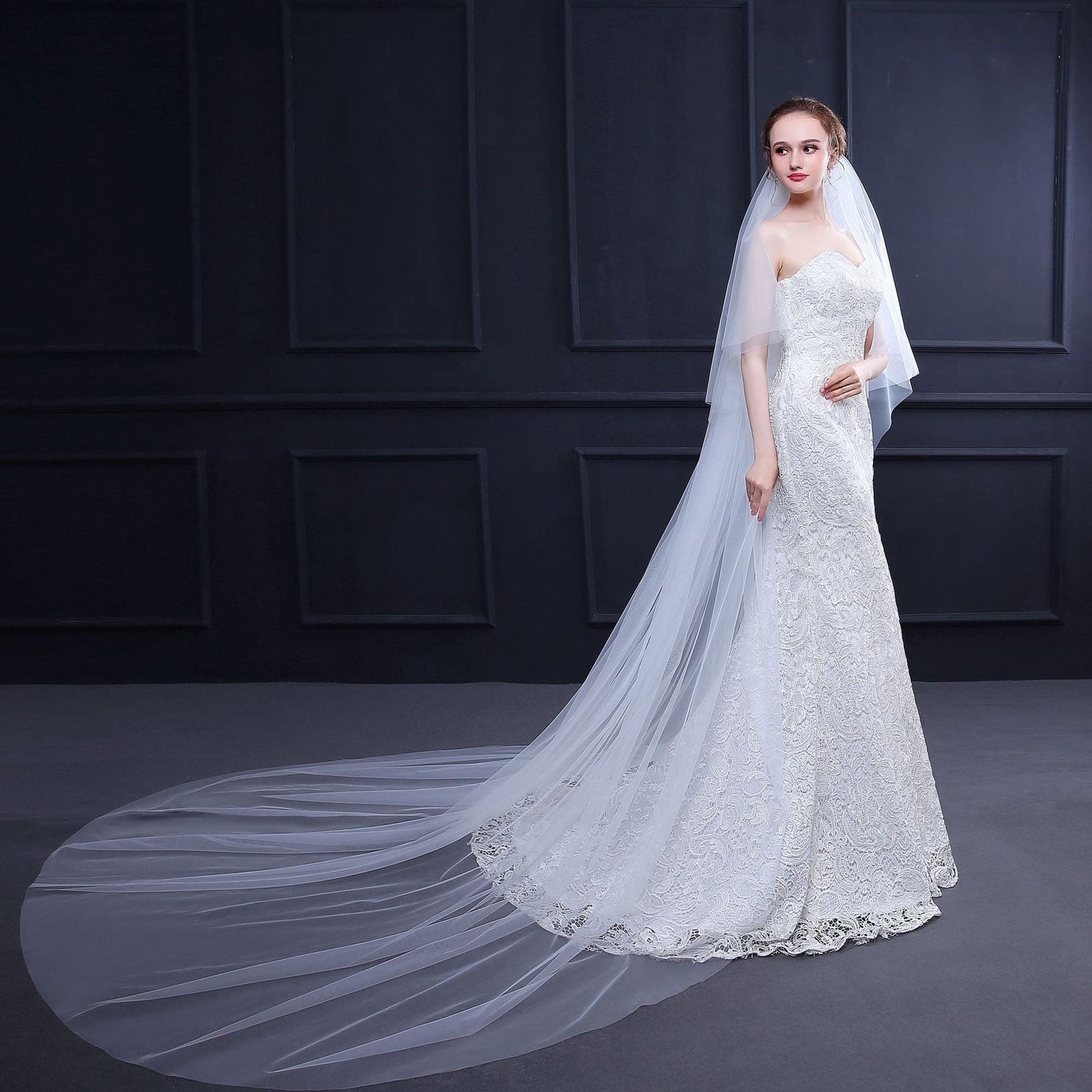 "Elisha" - Simple 2-Tier Cathedral Bridal Veil - Available in White and Ivory