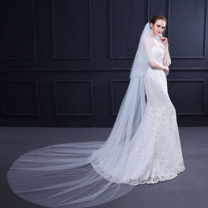 "Elisha" - Simple 2-Tier Cathedral Bridal Veil - Available in White and Ivory