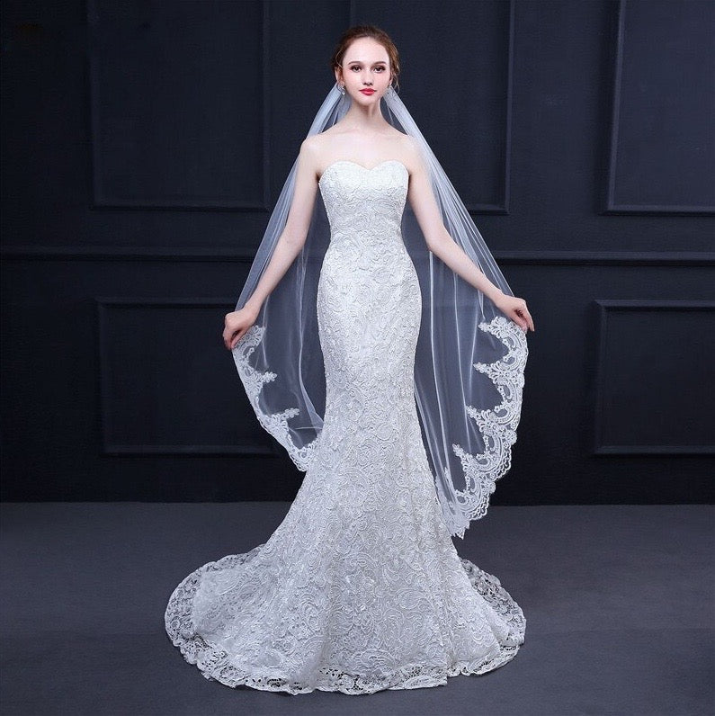 Sheila - Lace Edge Waltz Length Bridal Veil - Available in White and Ivory