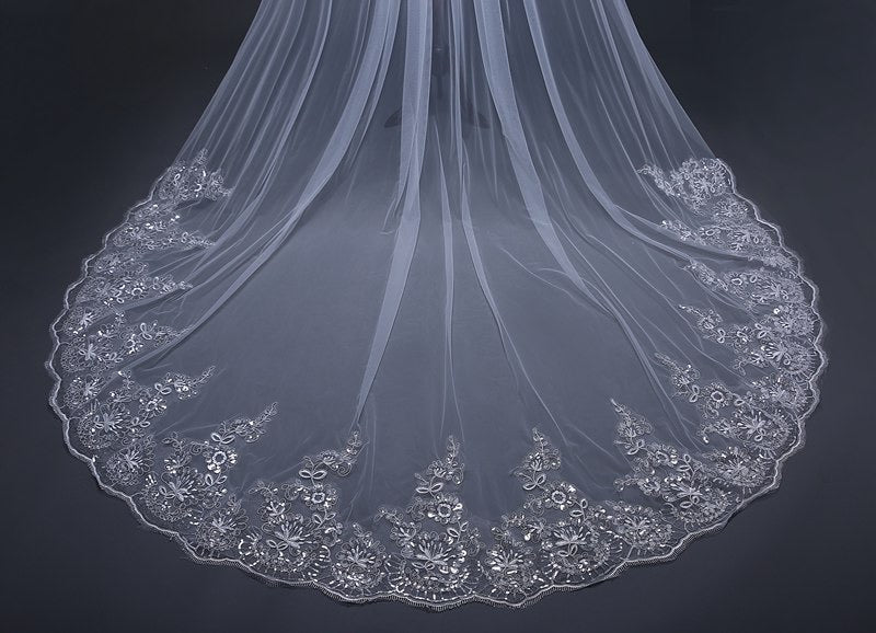 "Loreen" - Lace Edge Cathedral Bridal Veil - Available in White and Ivory
