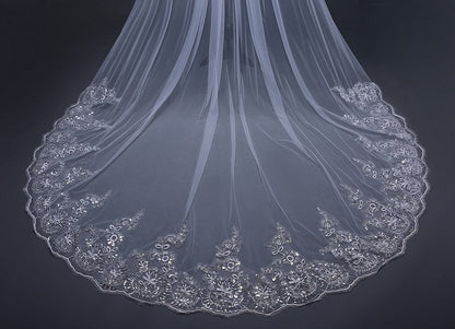 "Loreen" - Lace Edge Cathedral Bridal Veil - Available in White and Ivory