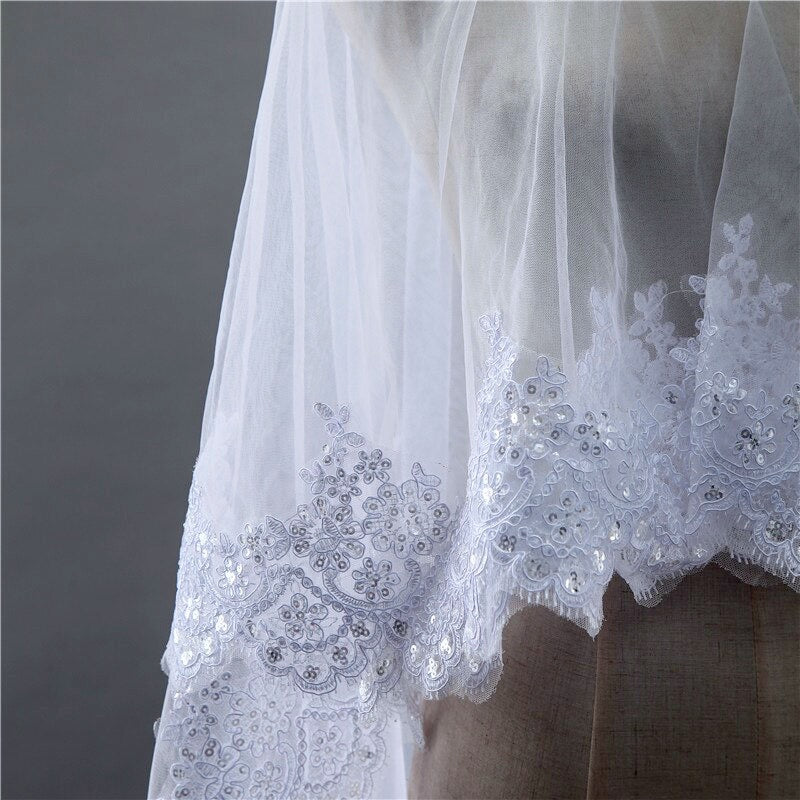 "Lucy" - Lace Edge Cathedral Bridal Veil - Available in White and Ivory