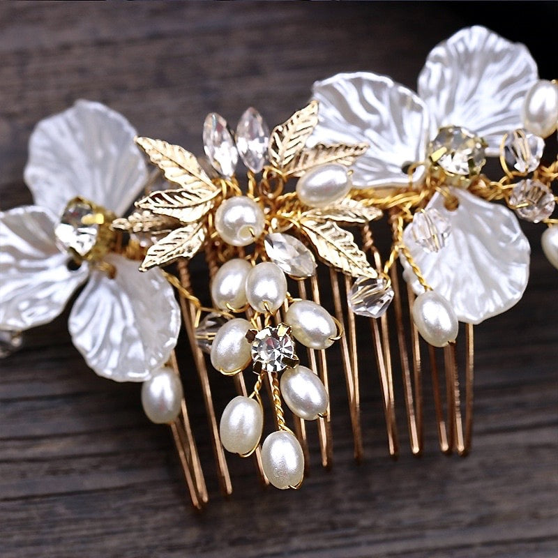 Alexandra - Pearl and Crystal Bridal Hair Comb - Available in Gold and Silver