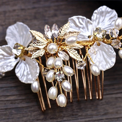 Alexandra - Pearl and Crystal Bridal Hair Comb - Available in Gold and Silver