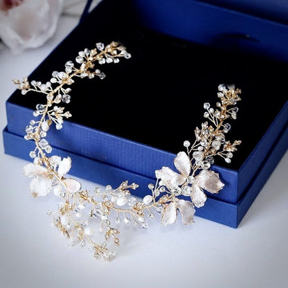 Athena - Pearl and Crystal Bridal Headband - Available in Gold and Silver