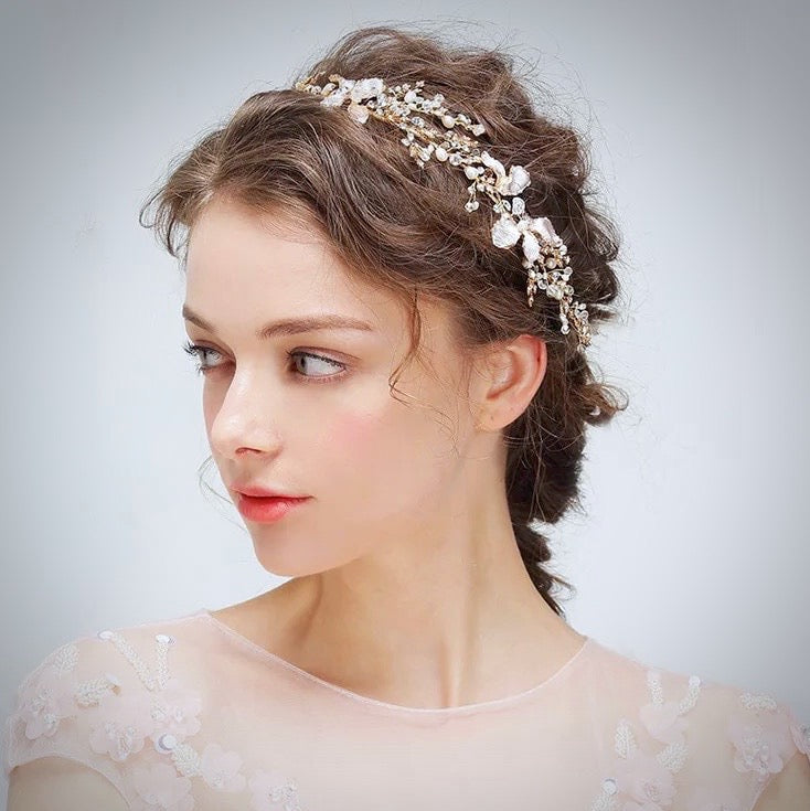 Athena - Pearl and Crystal Bridal Headband - Available in Gold and Silver