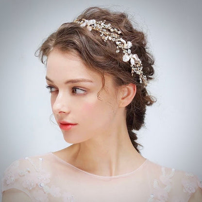 Athena - Pearl and Crystal Bridal Headband - Available in Gold and Silver