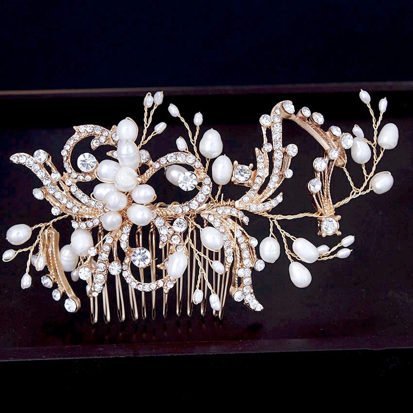 Samantha - Pearl and Crystal Bridal Hair Comb - Available in Silver and Gold