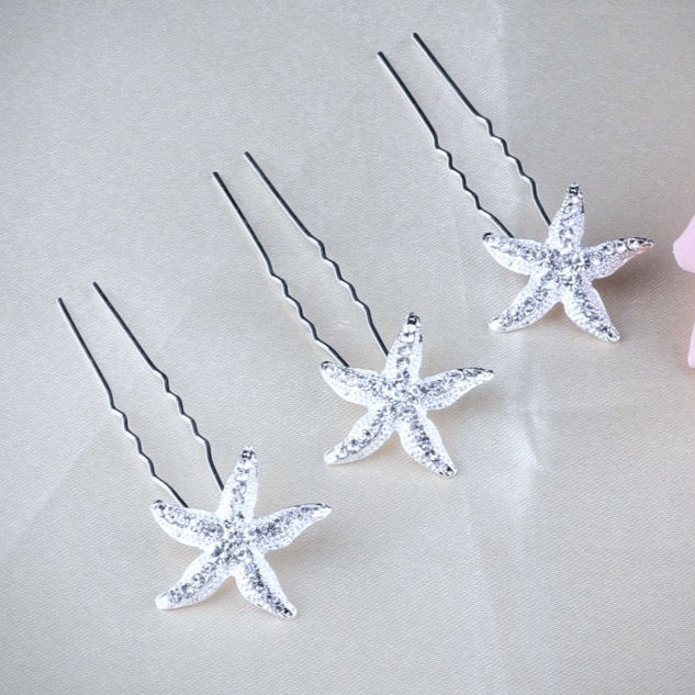 Kailani - Crystal Sea Star Hair Pins - Set of 5