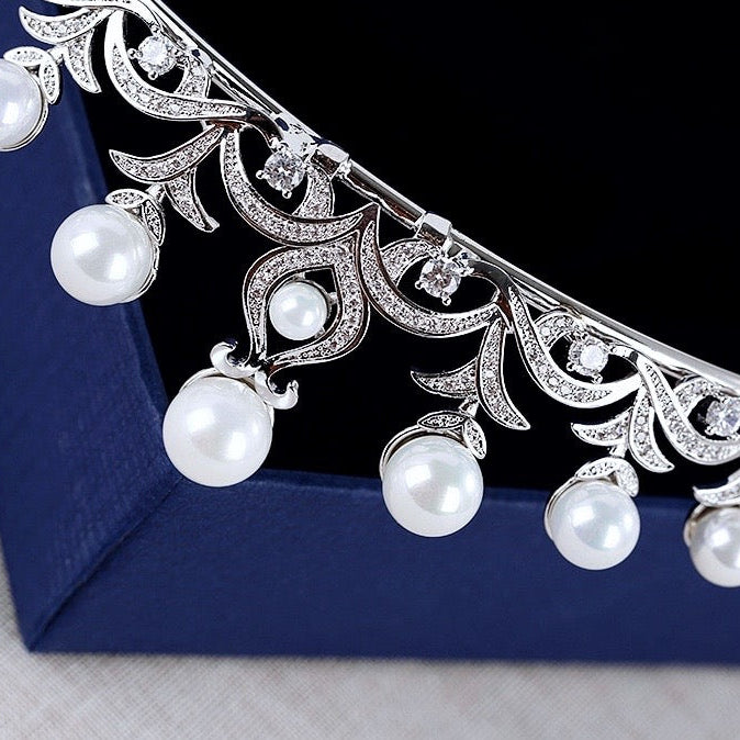 Nadine - Wedding Pearl and Cubic Zirconia Tiara