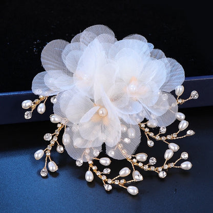 "Luciana" - Gold Pearl and Crystal Bridal Hair Clip