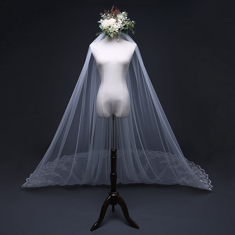 "Loreen" - Lace Edge Cathedral Bridal Veil - Available in White and Ivory