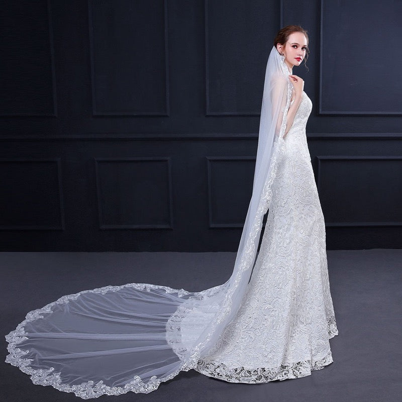 "Natalya" - Lace Edge Cathedral Bridal Veil - Available in White and Ivory