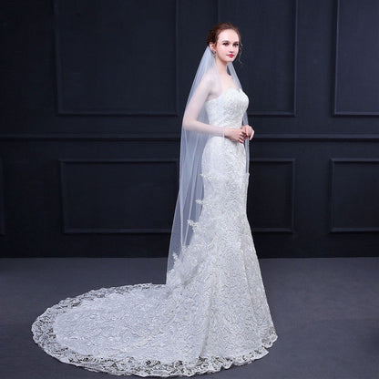 Sheila - Lace Edge Waltz Length Bridal Veil - Available in White and Ivory