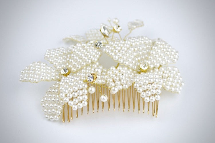 "Rhea" - Gold Pearl Bridal Hair Comb