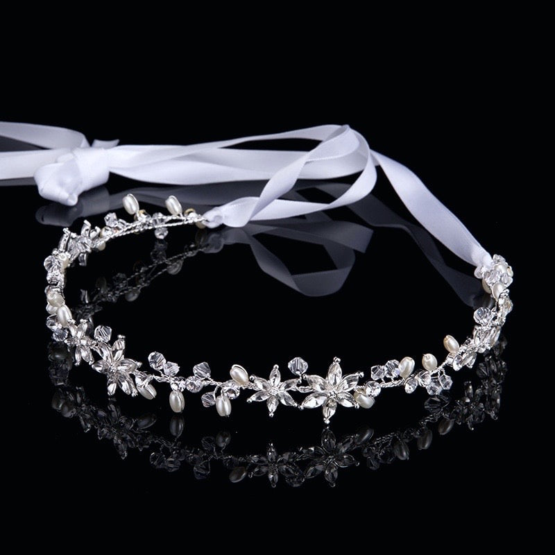 Marianne - Crystal and Pearl Bridal Headband - Available in Gold and Silver