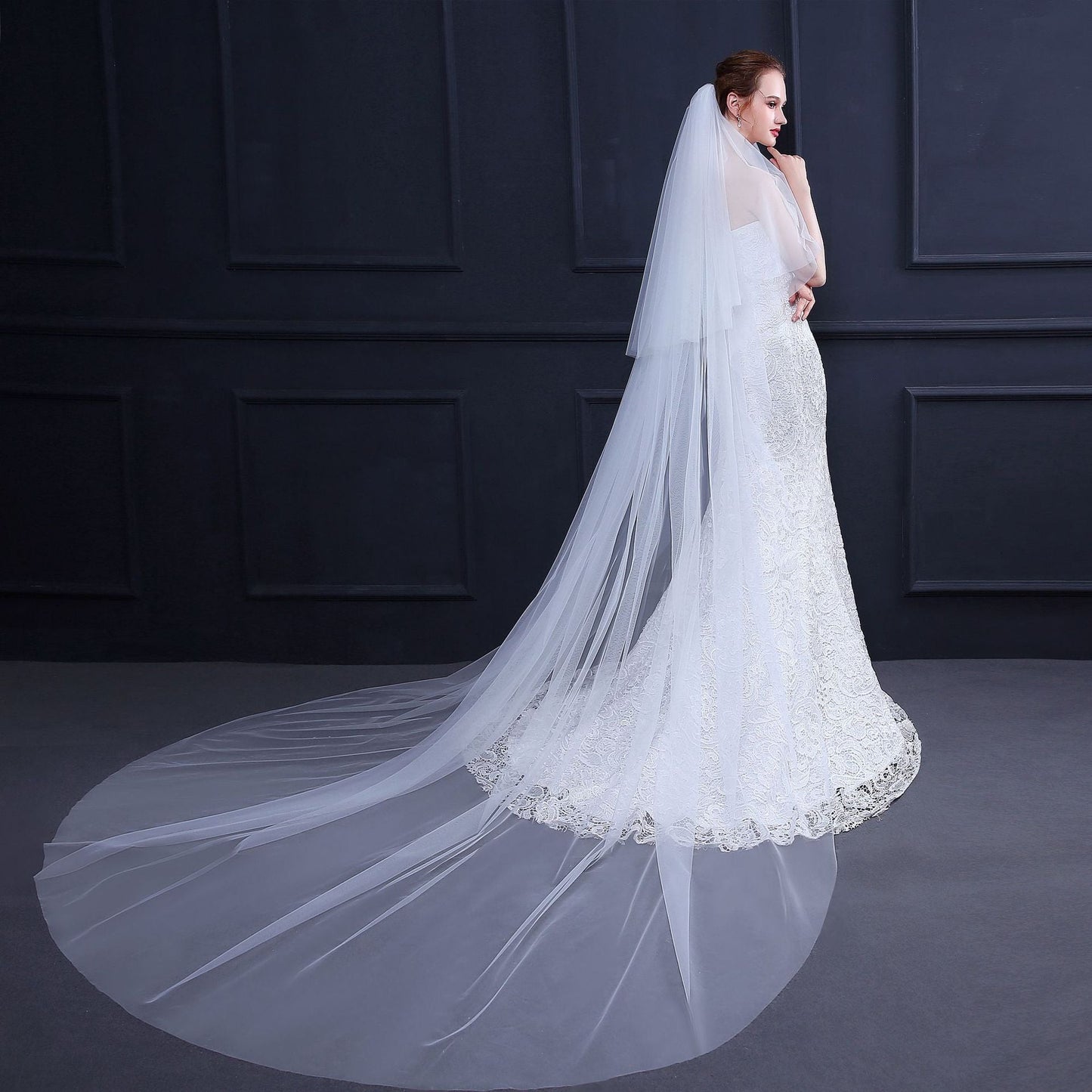 "Elisha" - Simple 2-Tier Cathedral Bridal Veil - Available in White and Ivory