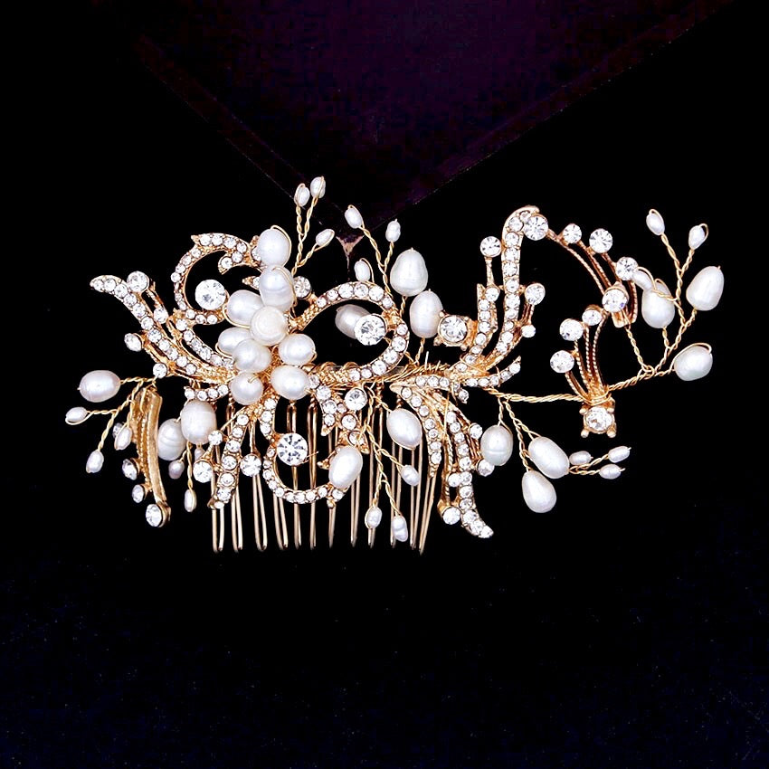 Samantha - Pearl and Crystal Bridal Hair Comb - Available in Silver and Gold