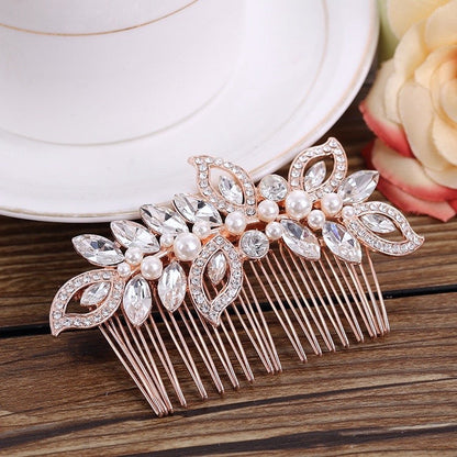 Cleo - Pearl and Crystal Bridal Hair Comb - Available in Rose Gold and Silver