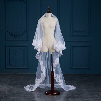 "Lucy" - Lace Edge Cathedral Bridal Veil - Available in White and Ivory
