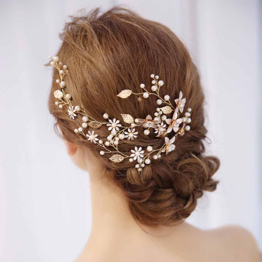 Tara - Pearl and Crystal Bridal Hair Vine - Available in Silver, Rose Gold and Yellow Gold